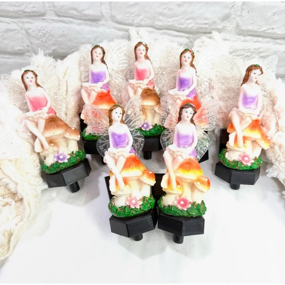 Fairy Solar Garden Stake Lights Whimsical Garden Fairy Mushroom Garden Lamps 5pc